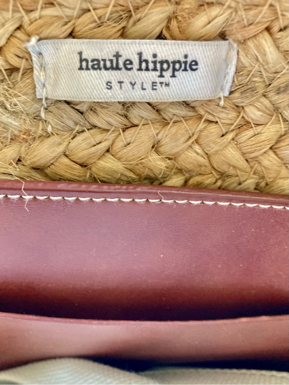Haute Hippie Large Woven Straw Tote Coastal Boho Market Beach Bag Cognac - Picture 2 of 5